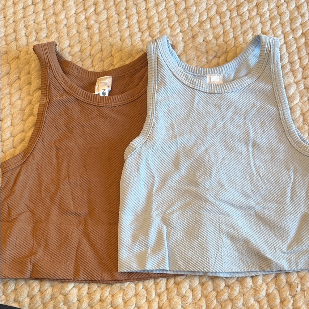 Brown and Blue Ribbed Tank Tops